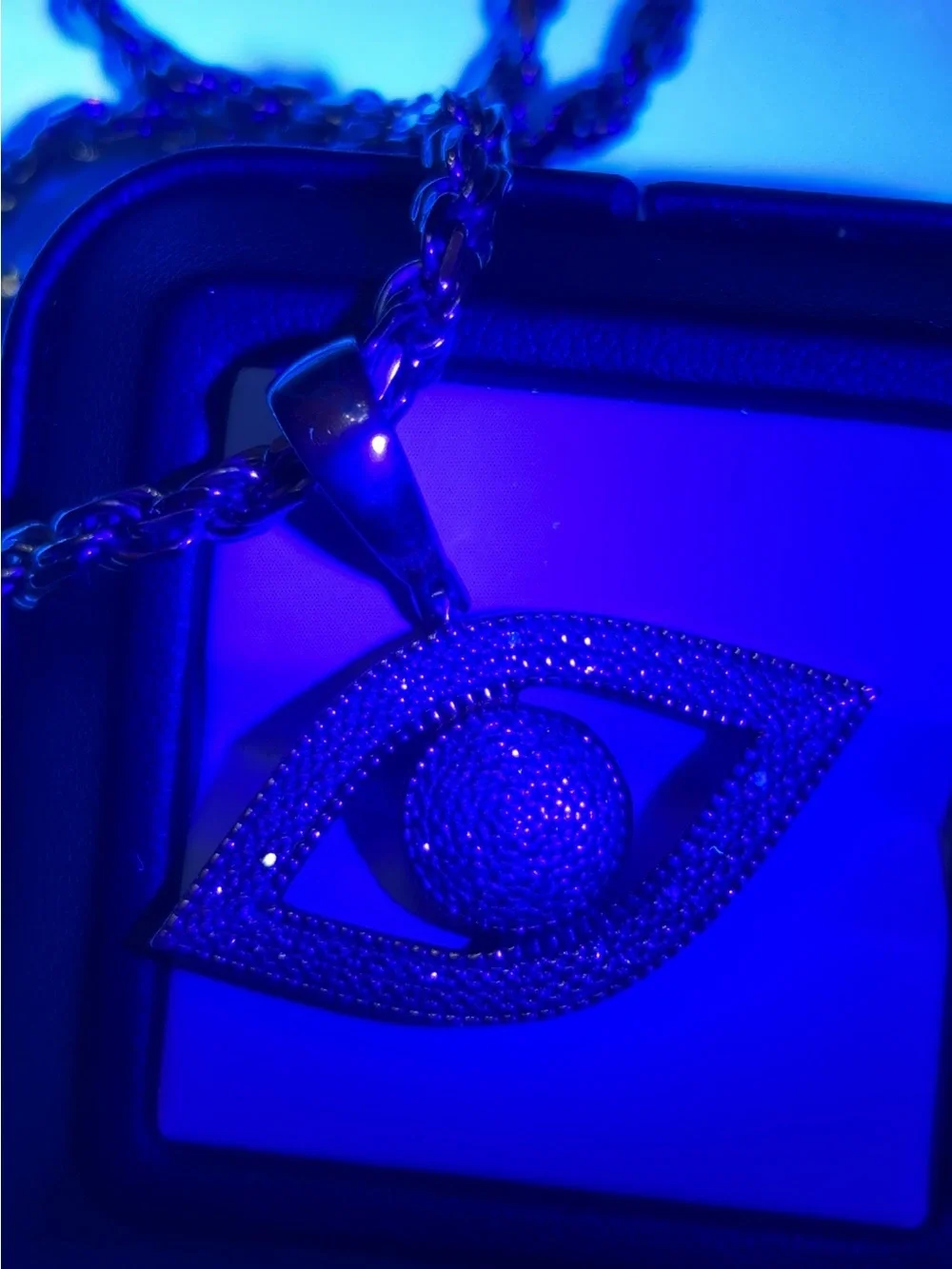 Gold-Tone Rope Chain Necklace with Pave Eye Pendant